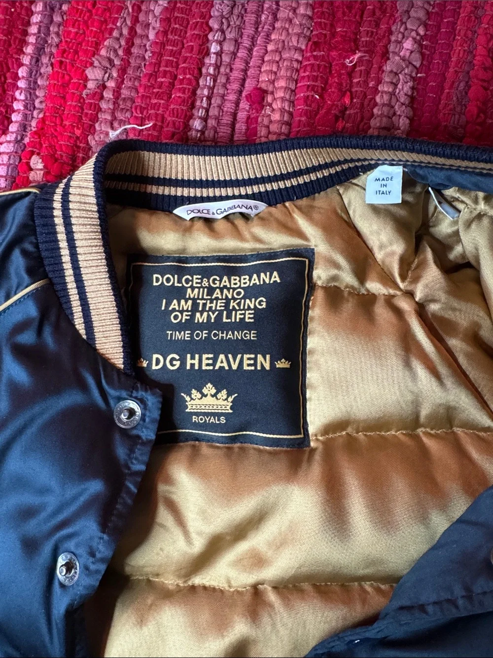 Dolce & Gabbana Navy and Gold Bomber Jacket I am the king of my life boys 6